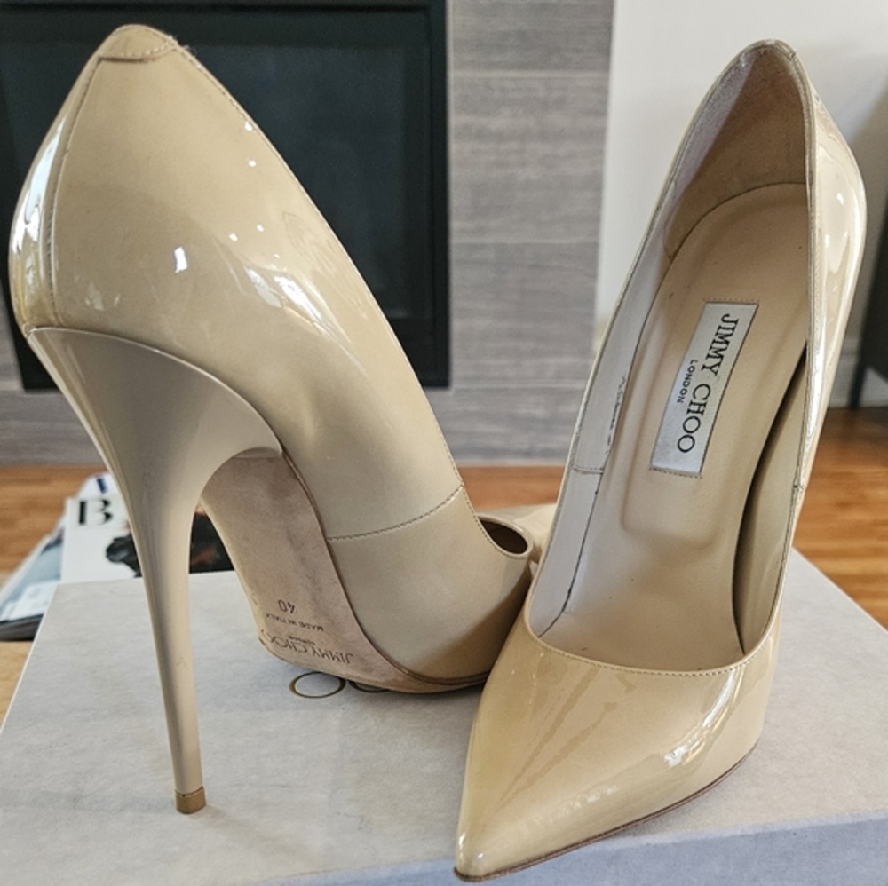Jimmy Choo Anouk Patent Leather Pumps (Nude)